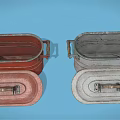 Household Copper Lidded Containers in Various Sizes with Open and Closed Lids