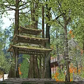 Serene Ancient Chinese Pagoda Gate In Lush Green Forest With Mossy Stone Stairs Beautiful Landscape