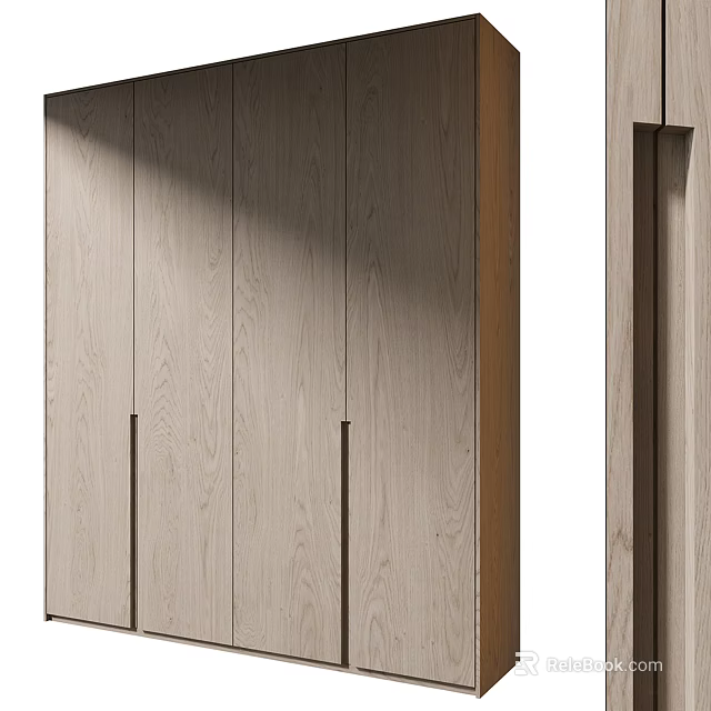 Modern Wooden Wardrobe With Sleek Design Light Wood Texture And Simple Handles 3d model 