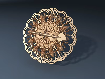 Golden Circular Door Handle Featuring Intricate Filigree Patterns And Classic Metal Design 3d model