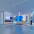 Modern Wind Energy and Energy Storage Exhibition Hall with Digital Screens and Displays