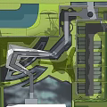 Garden Landscape Design With Winding Path Water Feature Greenery And Parking Area