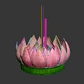 Pink Lotus Shaped Decorative Item With Petals Green Base Yellow Incense Stick And Candle Wick