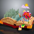 3D Pop Up Book With Fairy Tale Forest River And Colorful Cabin Scenery