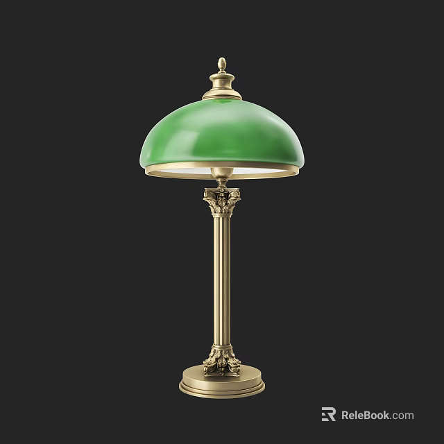 Green Lampshade Table Lamp With Golden Stand Classic Design And Decorative Style 3d model 