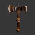 Hardware Tool Hammer With Wooden Handle Metal Head And Decorative Square Sides Flame Logo