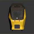 Yellow And Blue Train Model With Door Handle On Reflective Surface 3d model