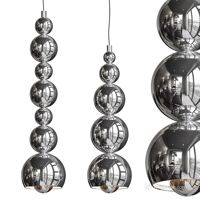 Modern Chandeliers Featuring Multiple Silver Metallic Spheres With Reflective Glossy Finish 3d model 