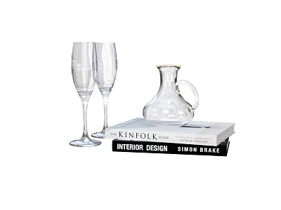 Stack of Kinfolk Interior Design Books With Glass Wine Glasses And Decanter 3d model