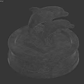 Ornamental Landscape Sculpture Featuring Two Leaping Dolphins on Circular Base