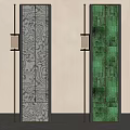 Modern Decorative Double Screens With Textured Glass And Green Panel Design 3d model