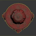 Red Fire Hydrant With Metal Chains And Shiny Base On Dark Background