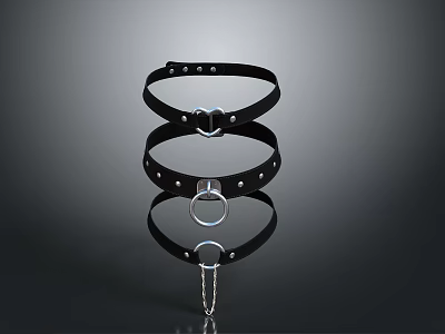 Black Leather Household Collar With Metal Rings And Rivets For Daily Use 3d model