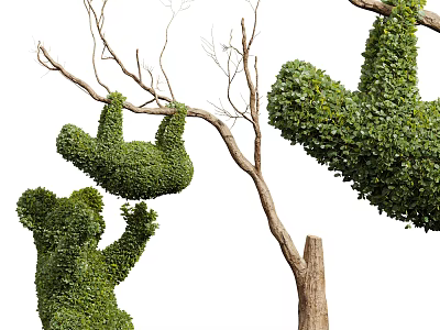 Topiary Shrubs Shaped Into Animal Figures With Tree Trunk And Green Branches 3d model