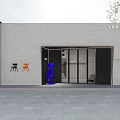Modern Retail Storefront With Glass Door Logo Sign Black Orange Chairs And Blue Bear Decor