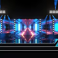 Futuristic Stage Design Featuring Neon Lights Reflective Floor And Bright Lighting Effects