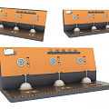 Creative Art Installation With Orange Panel Gauges And Hanging White Spheres Displayed In Multiple Angles