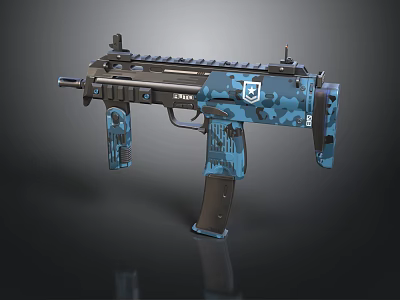 Tactical Submachine Gun With Blue Black Camouflage And Tactical Rail Design 3d model