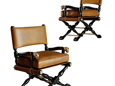Classic Brown Leather Lounge Chair With Wooden Frame And Decorative Armrests 3d model
