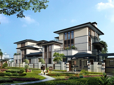 New Chinese-style Prairie Style Double Villa model