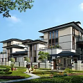 Two Story Modern Detached Villa Exterior With Garden Balcony and Greenery