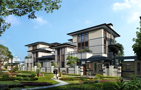 New Chinese-style Prairie Style Double Villa 3d model