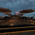 Rooftop Bar Outdoor Lounge With Sofa Table Wine Bread Umbrella And Evening View