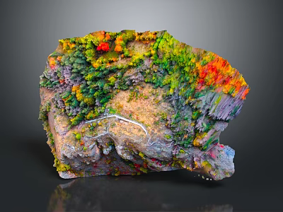 Colorful Garden Landscape Design With Rockery Lush Green Vegetation And Red Orange Accents 3d model