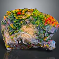 Colorful Garden Landscape Design With Rockery Lush Green Vegetation And Red Orange Accents