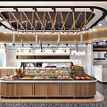 Sweet Shop Interior With Wooden Ceiling Pastry Display Cases And Pendant Lights