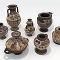 Traditional Ceramic Vases Collection With Ornate Patterns And Various Shapes 3d model