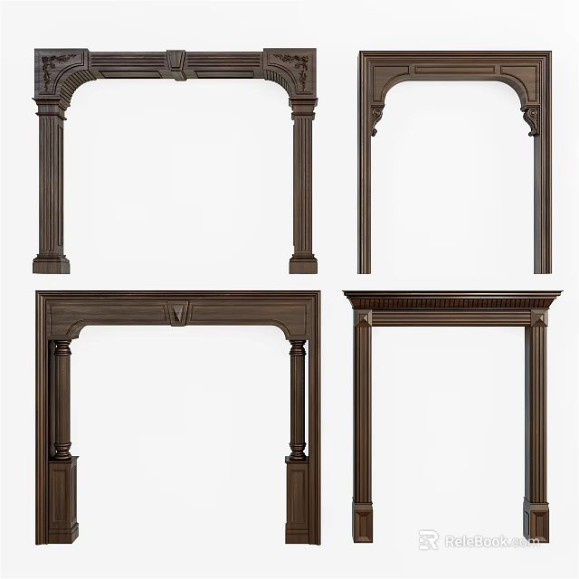 Various Wooden Door Arch Designs Featuring Carved Details And Decorative Elements 3d model 