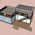 Two Story Container Building With Flat Roof Balconies Staircase And Palm Trees Near Beach