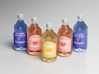 Sparkling Fruit Flavored Bottled Beverages with Assorted Blueberry Strawberry and Lemon Flavors 3d model