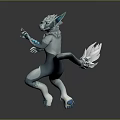 Anthropomorphic Fox Like Creature Character In Dynamic Pose With Blue White Fur And Fitted Suit