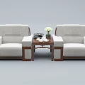 Leisure Sofa Set With Two Single Sofas Wooden Frame Coffee Table And Flower Vase 3d model