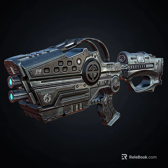 Futuristic Sci Fi Weapon With Metallic Texture Blue Lights And Mechanical Details 3d model 