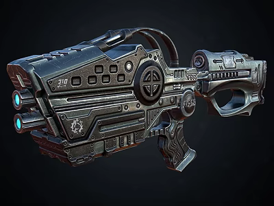 Futuristic Sci Fi Weapon With Metallic Texture Blue Lights And Mechanical Details 3d model