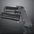 Silver Metal Pistol With Detachable Magazine Shiny Body Design On Dark Background