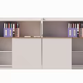 Modern Office Desk With Divider Shelves And Organized Desktop Office Supplies