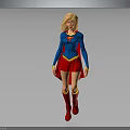 Blonde Superhero Female Character Standing In Blue Top Red Skirt Red Boots With Yellow Emblem