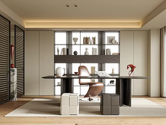 Modern Study Desk Chair Stool Bookcase 3d model