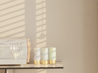 Modern Kitchen Counter With Espresso Machine Glass Canisters And Sunlight Shadows 3d model