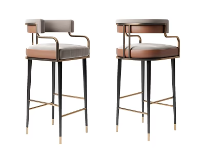 Modern Bar Stools With Metal Frame And Upholstered Seat Armrest Design 3d model