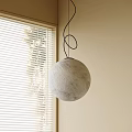 Spherical Textured Pendant Light Hanging By Window With Beige Wall And Blinds 3d model