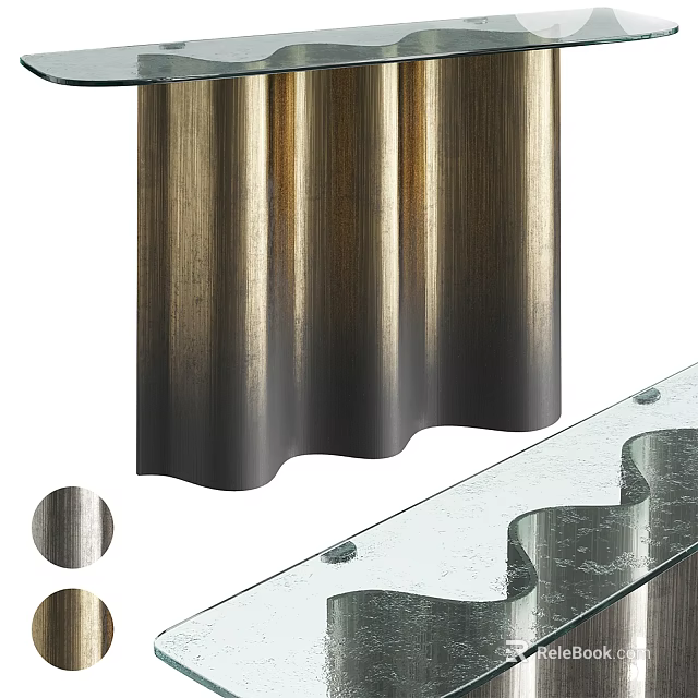 Modern Elegant Entryway Cabinet Side Cabinet With Gradient Metal Finish And Glass Top Wavy Design 3d model 