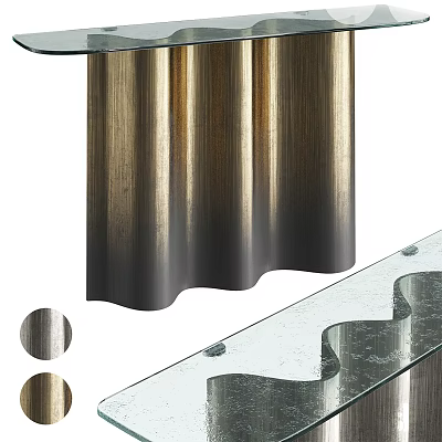 Modern Elegant Entryway Cabinet Side Cabinet With Gradient Metal Finish And Glass Top Wavy Design 3d model