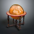 Antique Brown Globe With Detailed World Map On Carved Wooden Stand