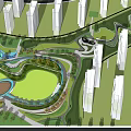 Park Landscape With Curved Pathways Lush Green Lawns Trees And Water Features