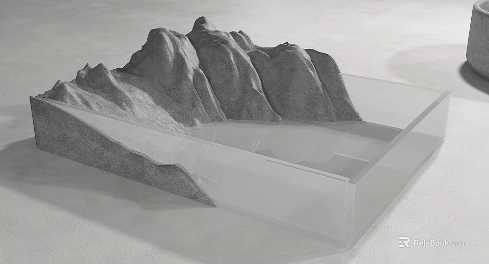 Modern Mountain Shaped Washbasin With Gray Rock And Transparent Material Design 3d model 